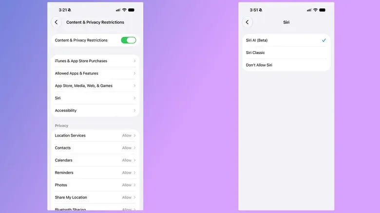 A screenshot showing how to turn off Siri.