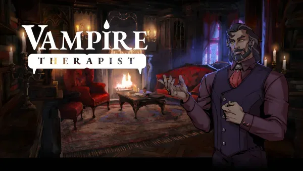 Vampire Therapist mobile release artwork featuring the dark-comedy vampire therapy setting