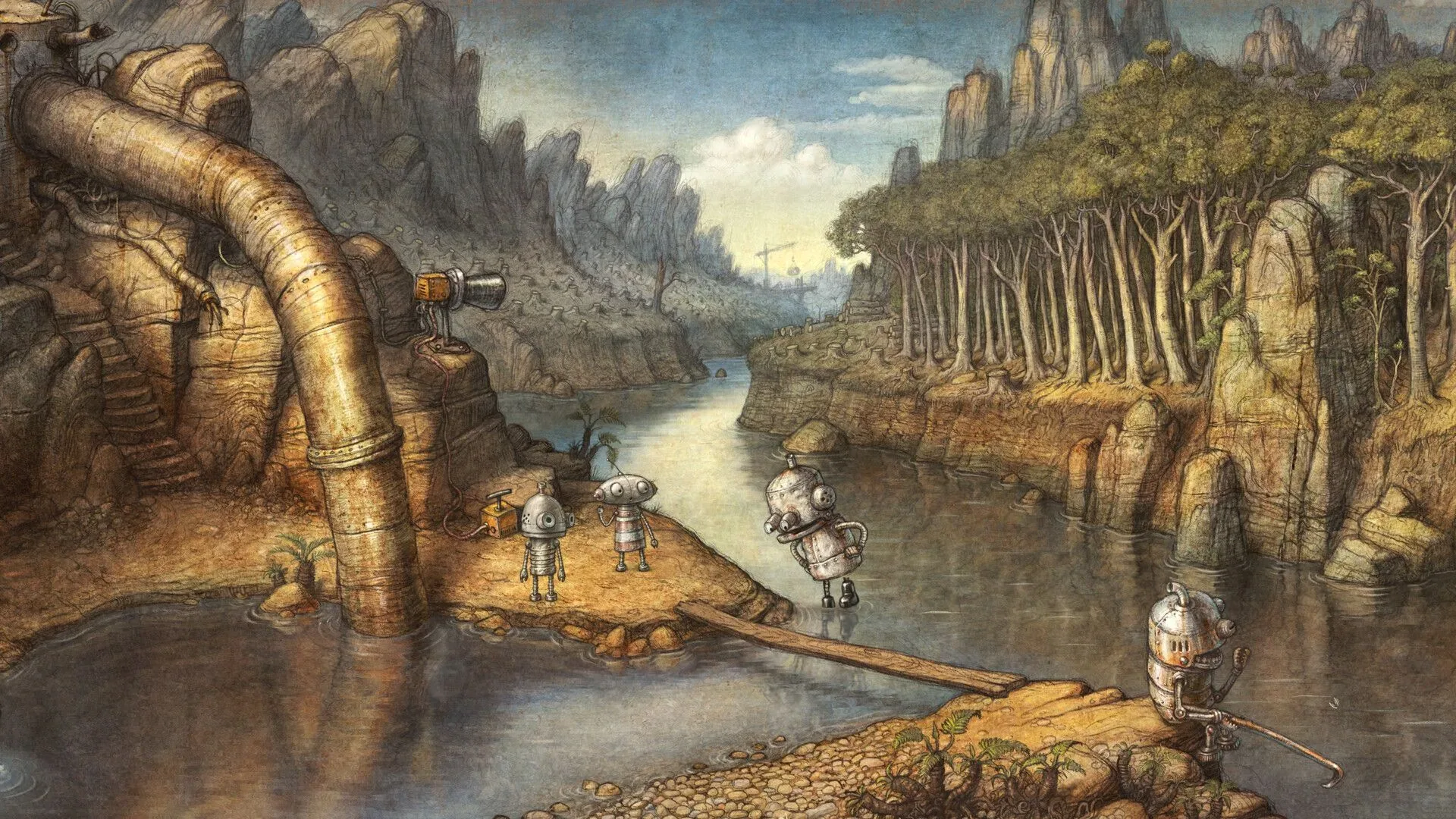 Josef and Berta explore the Barrens in Machinarium 2