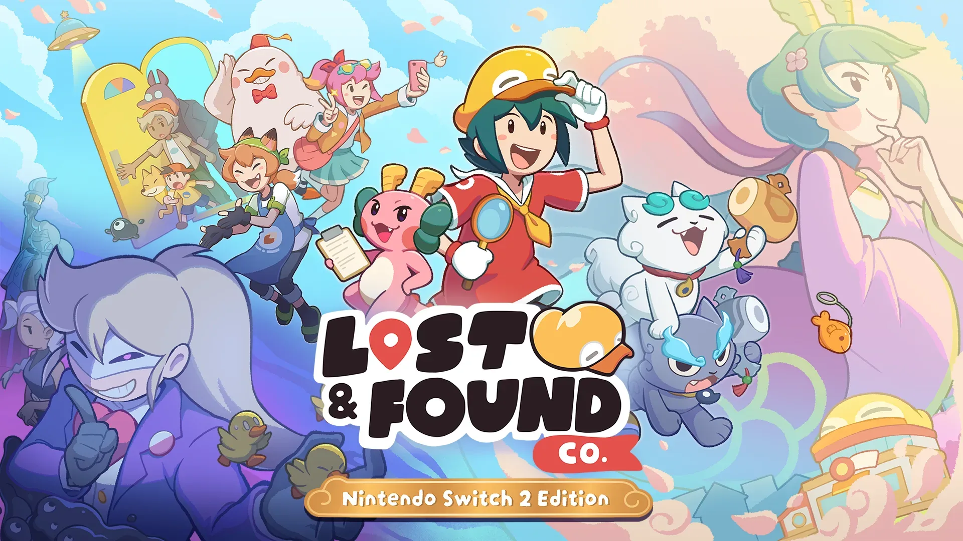Lost and Found Co. gameplay scene showing Ducky searching a hand-drawn Plumville location