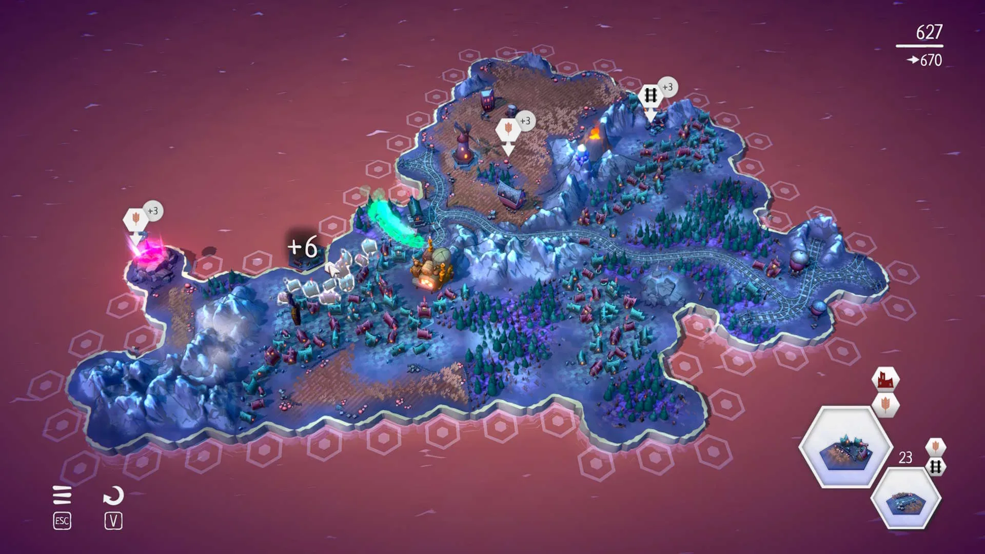Fangtopia railroad network spreading across an island map