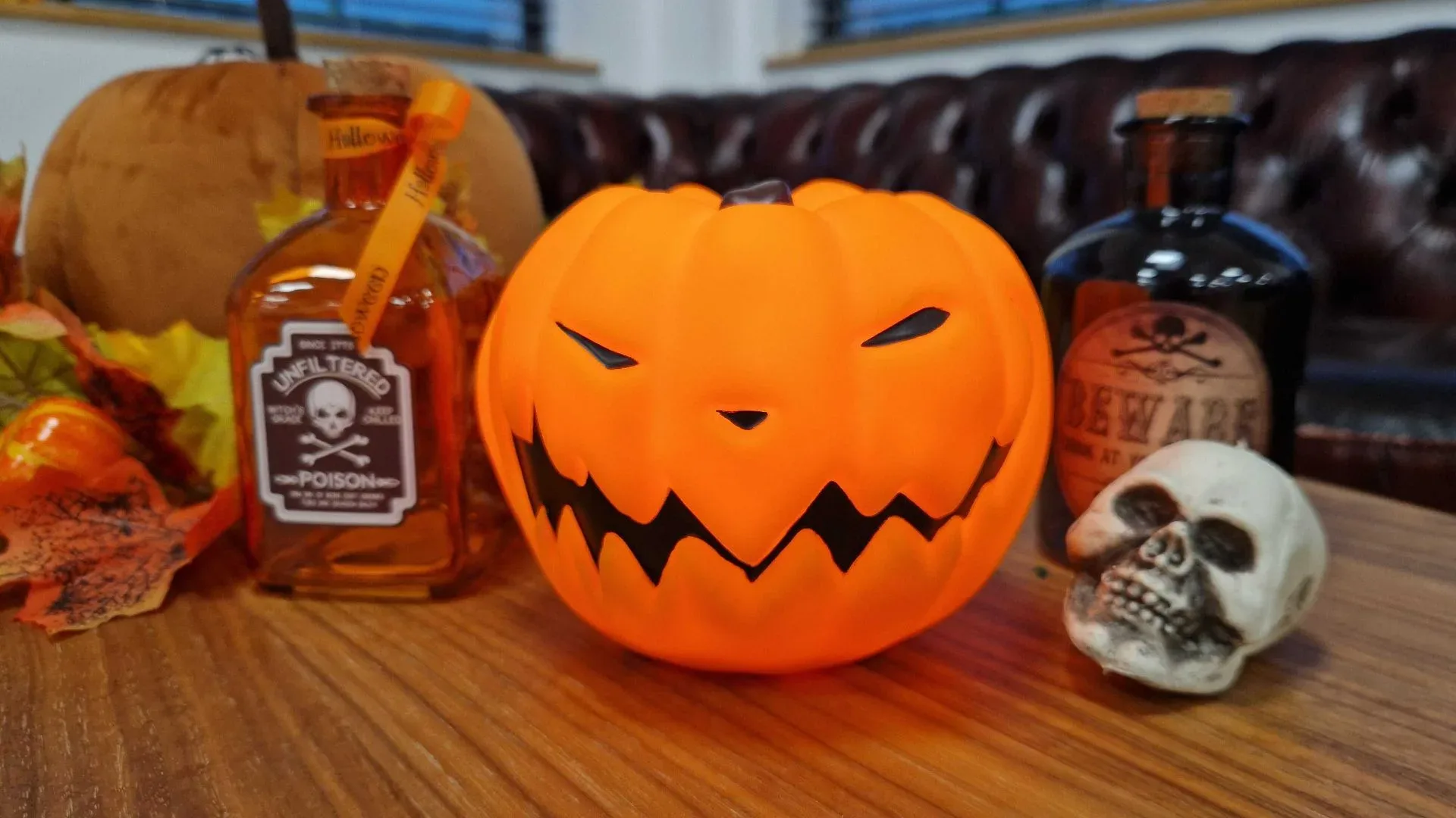 Light-up Jack Skellington scarecrow pumpkin decoration inspired by The Nightmare Before Christmas