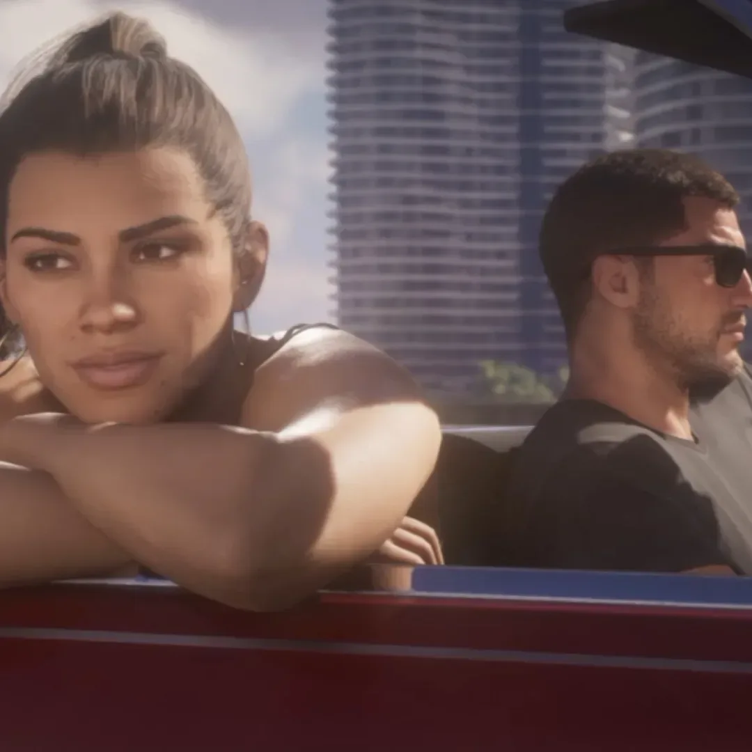 Jason and Lucia in a Grand Theft Auto VI launch trailer scene