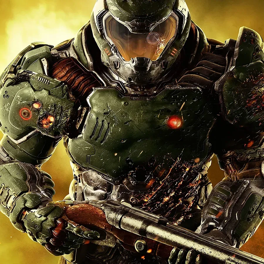 Mick Gordon performing Doom music with a live band