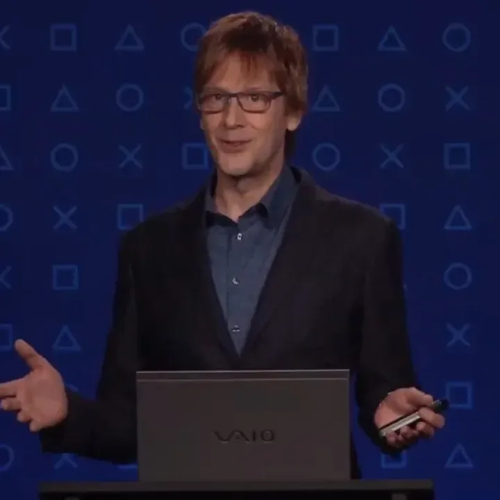 Conceptual PlayStation controller beside a display showing generated frames