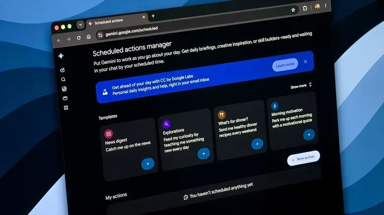Webpage for scheduling actions with Gemini.