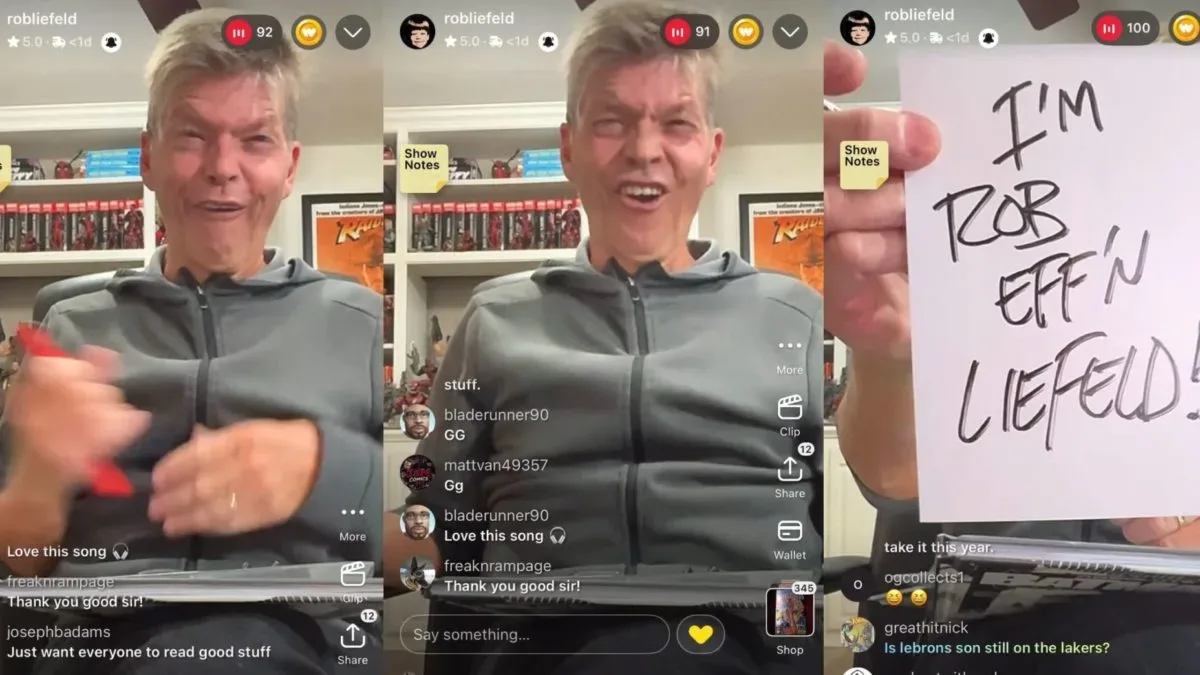 Rob Liefeld speaking during a Whatnot comic-book livestream