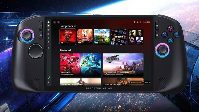 Predator Atlas 8 handheld showing its 8-inch 120Hz IPS display