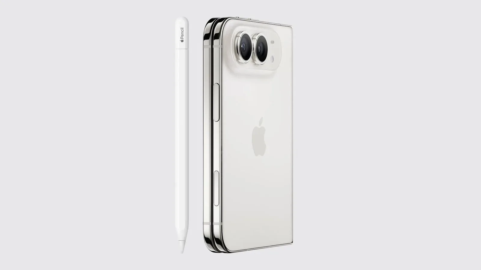 USB-C Apple Pencil shown beside an iPhone Duo with its inner and outer displays