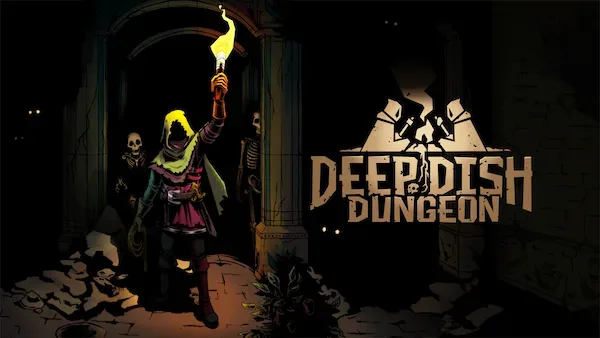 Deep Dish Dungeon dungeon exploration scene with corridors and a campsite-focused progression system