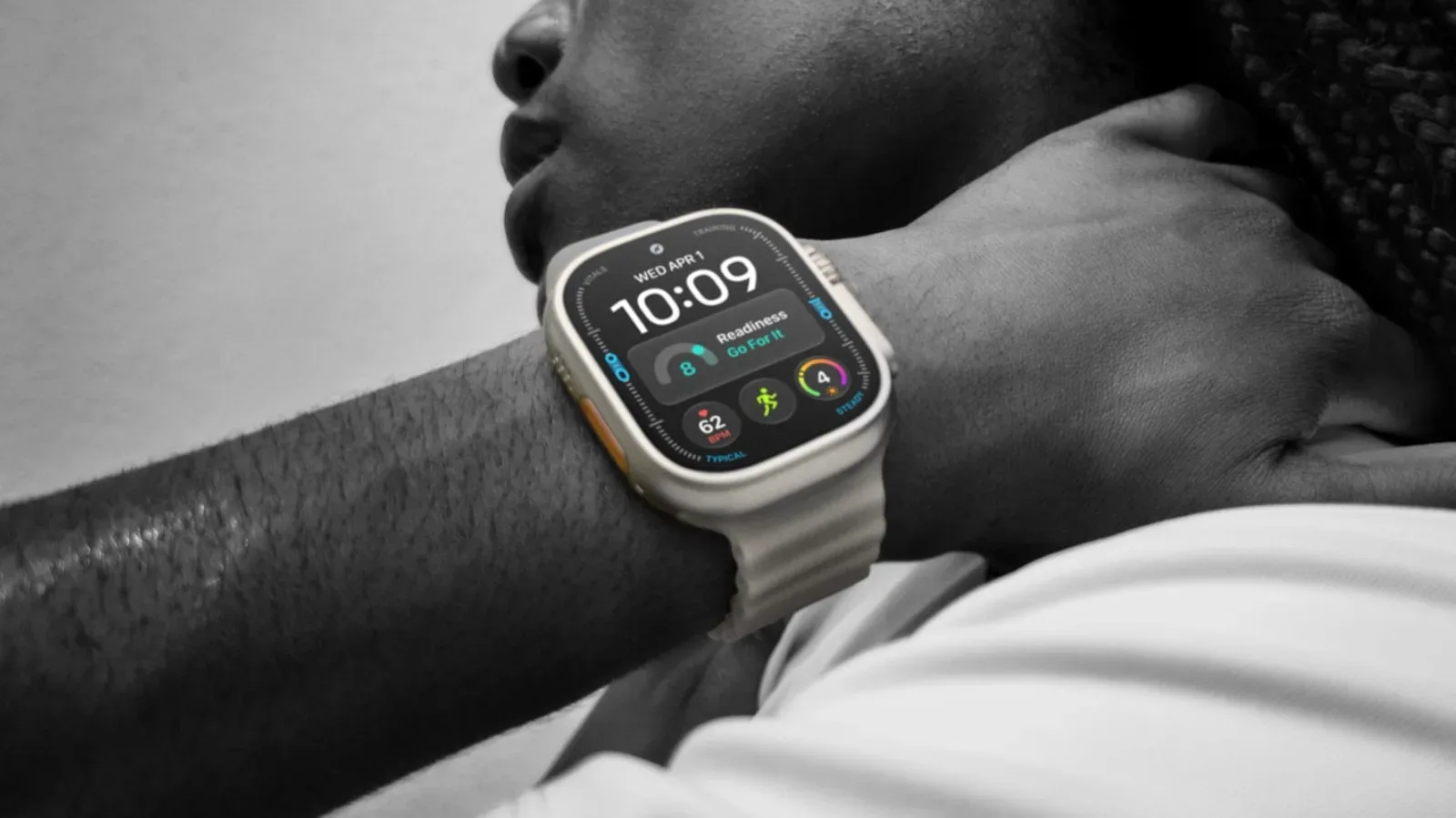 Apple Watch Ultra 4 showing the orange Action button beside the speaker grille