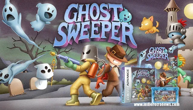 Ghost Sweeper pixel-art haunted platforming scene on Game Boy Advance