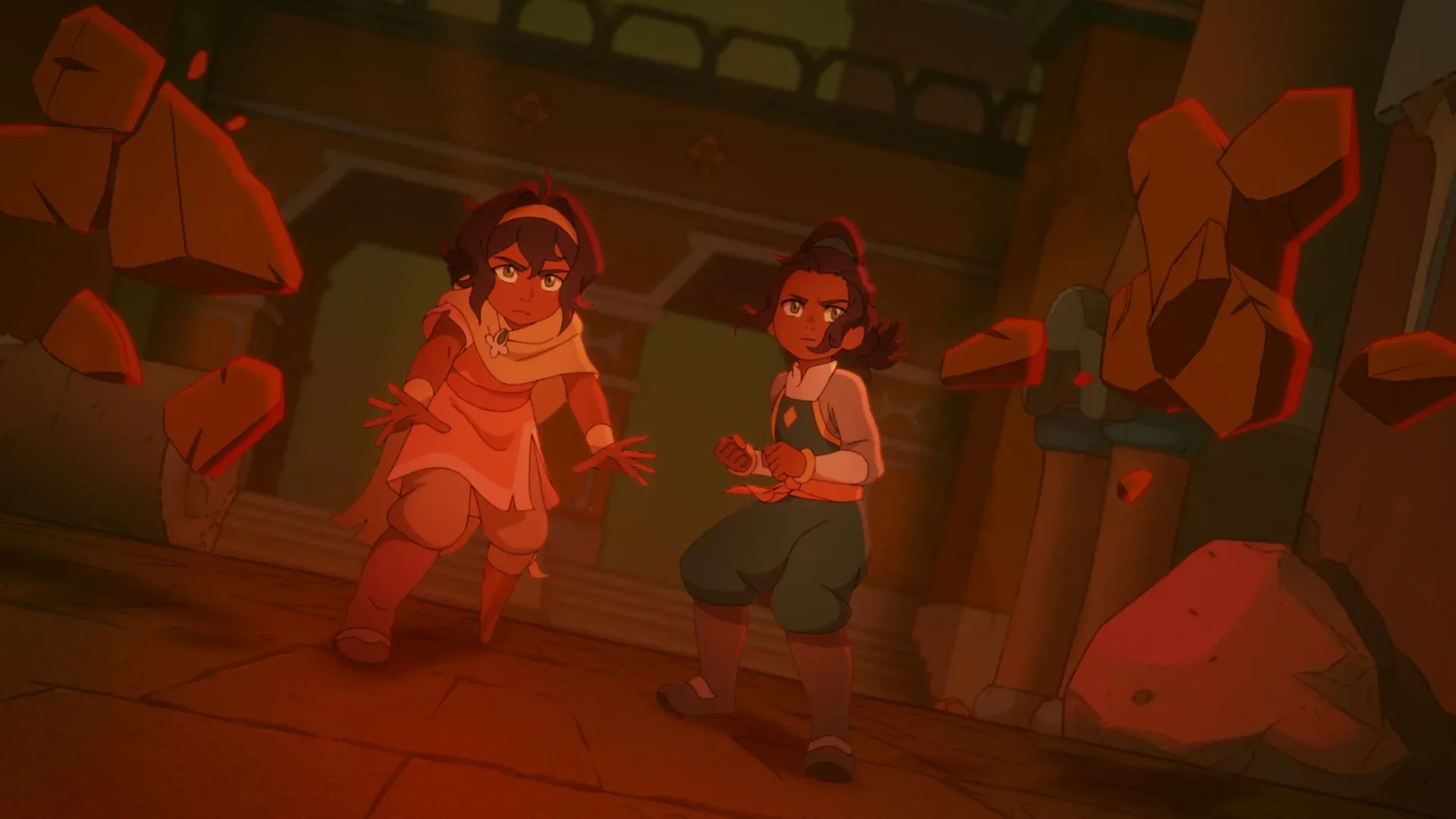 Pavi and Nisha confront their shared childhood memory inside the spirit-energy dome