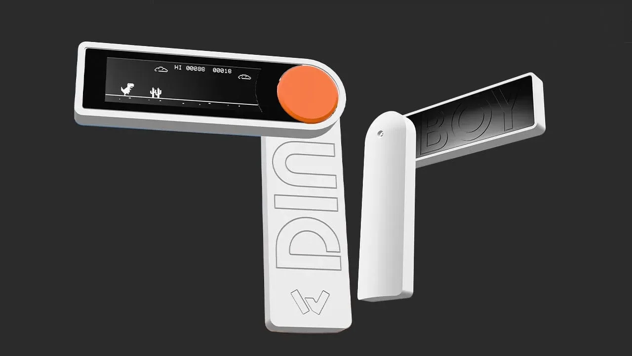 Close view of Dino Boy’s hinge-mounted button and palm-sized handle