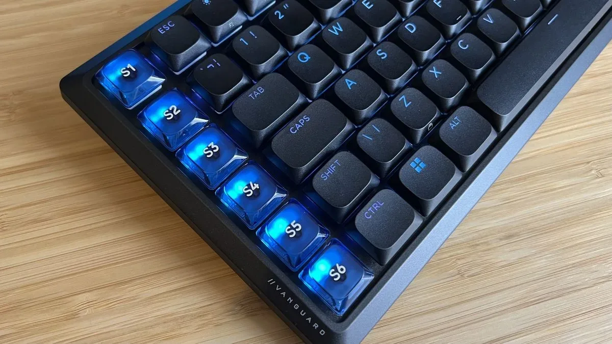 Close view of Corsair Vanguard Air 99 keys and right-side macro column