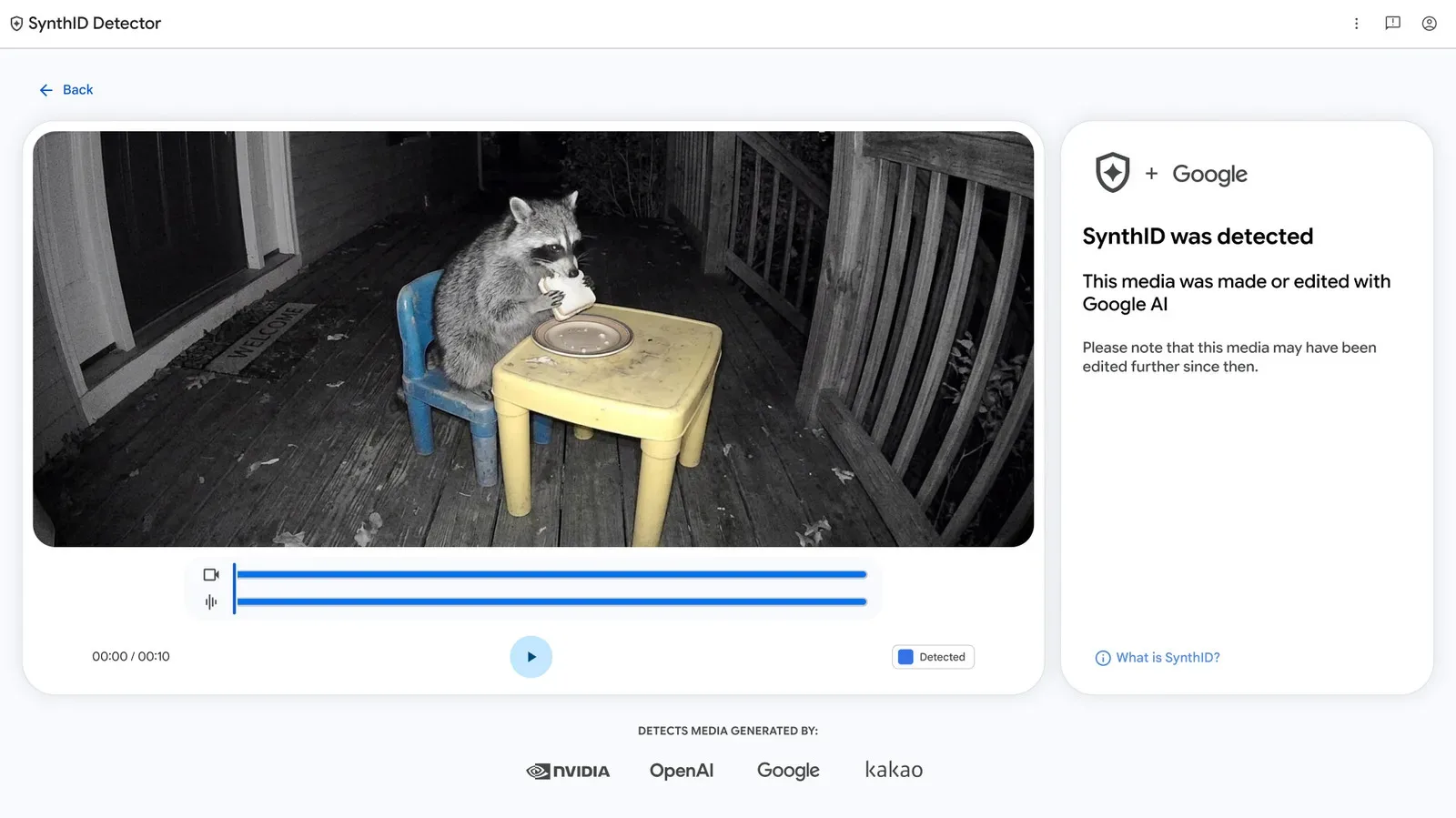 Google SynthID Detector webpage for checking AI watermark signals