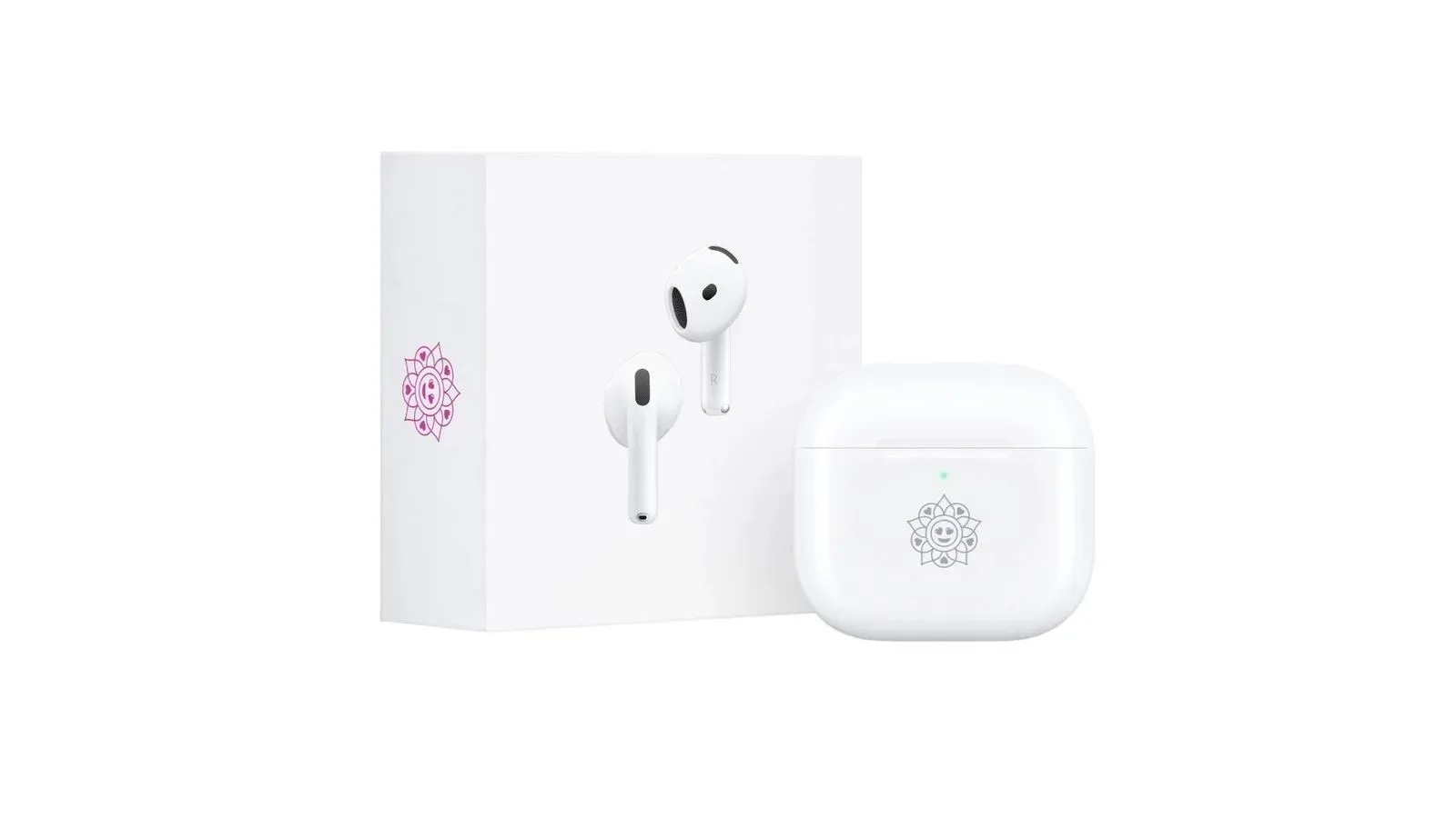 Apple AirPods 5 limited edition charging case with rangoli-inspired engraving around a heart-eyes emoji