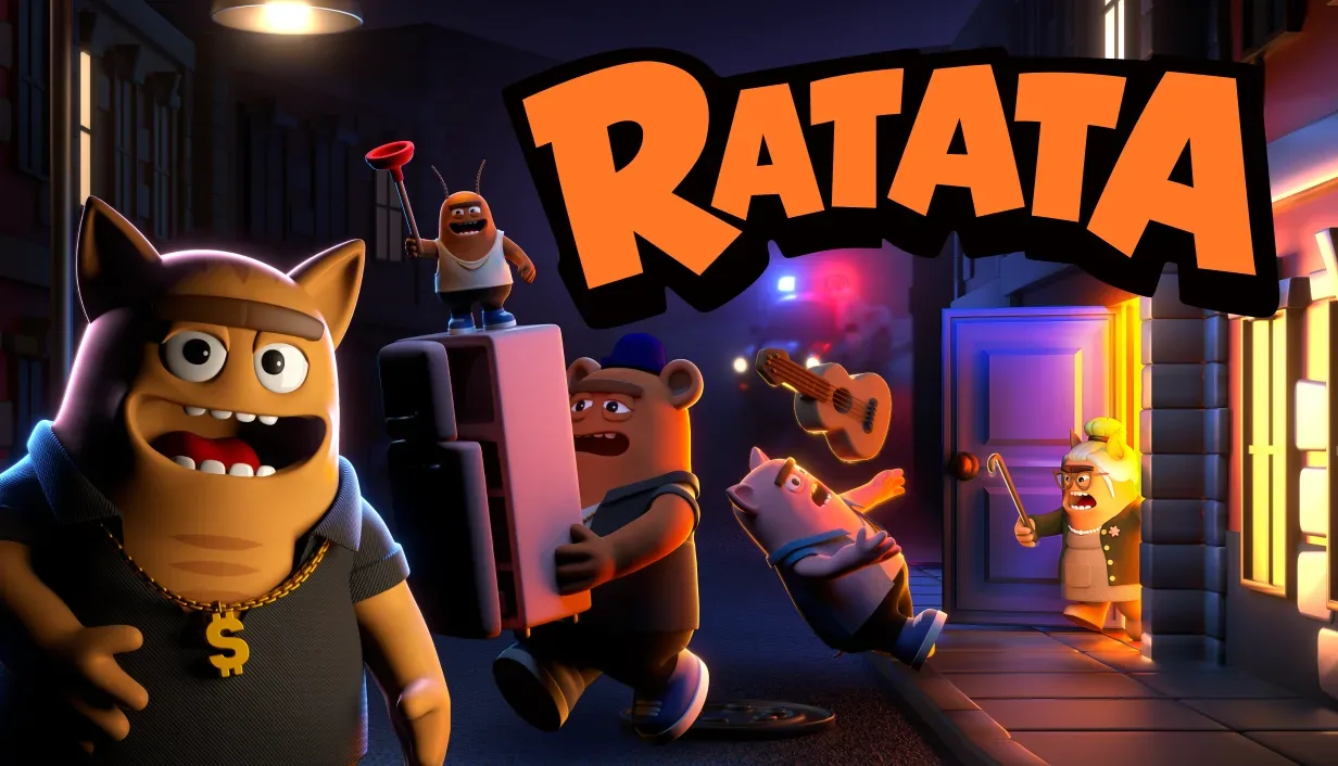 RATATA promotional artwork showing the game’s 1980s criminal animal-world setting