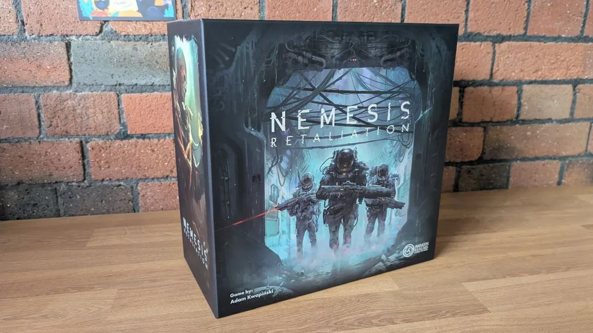 Nemesis: Retaliation box against a brick wall