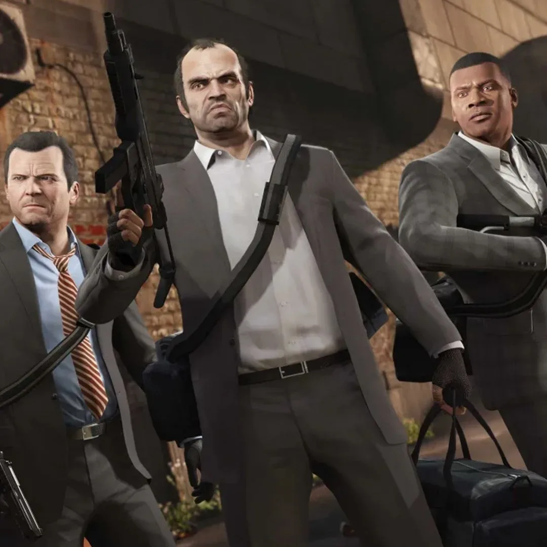 Grand Theft Auto protagonists CJ, Michael, Franklin and Trevor represented in a GTA legacy feature