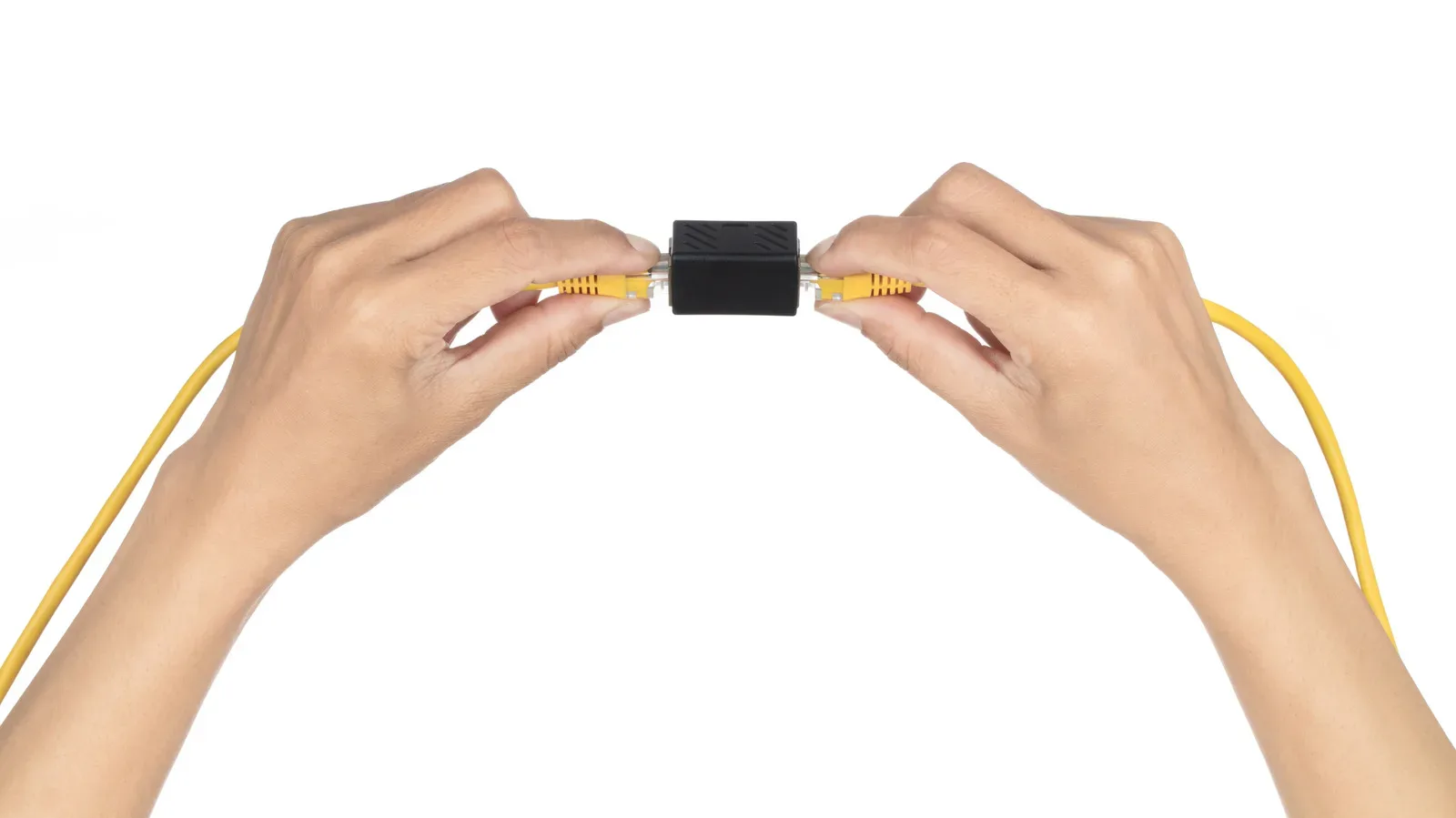 An RJ45 Ethernet coupler joining two network cables