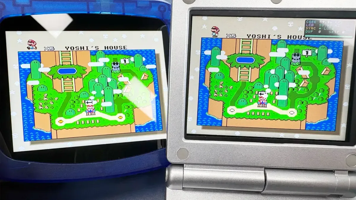 Transparent prototype of an FPGA Game Boy Advance-style handheld with a new display