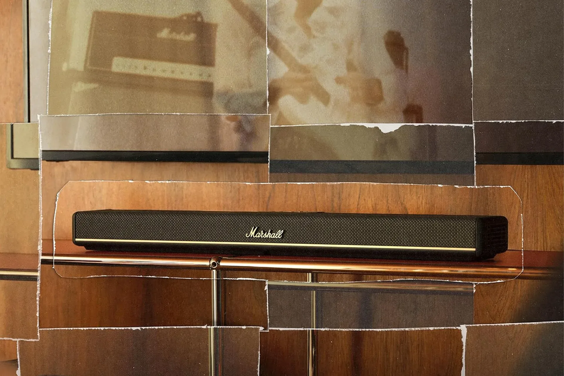 Marshall Heston 60 soundbar positioned beneath a television