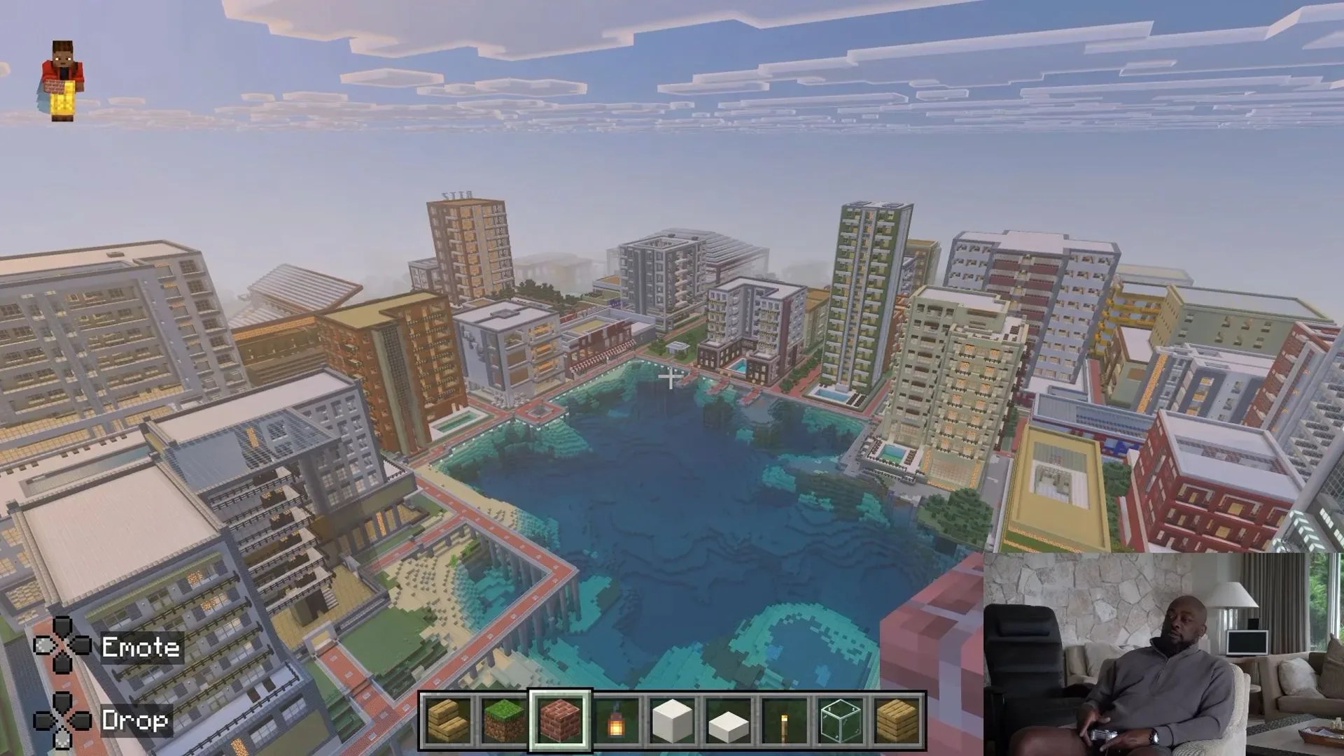 Mike Tomlin touring his detailed Minecraft city in Creative Mode