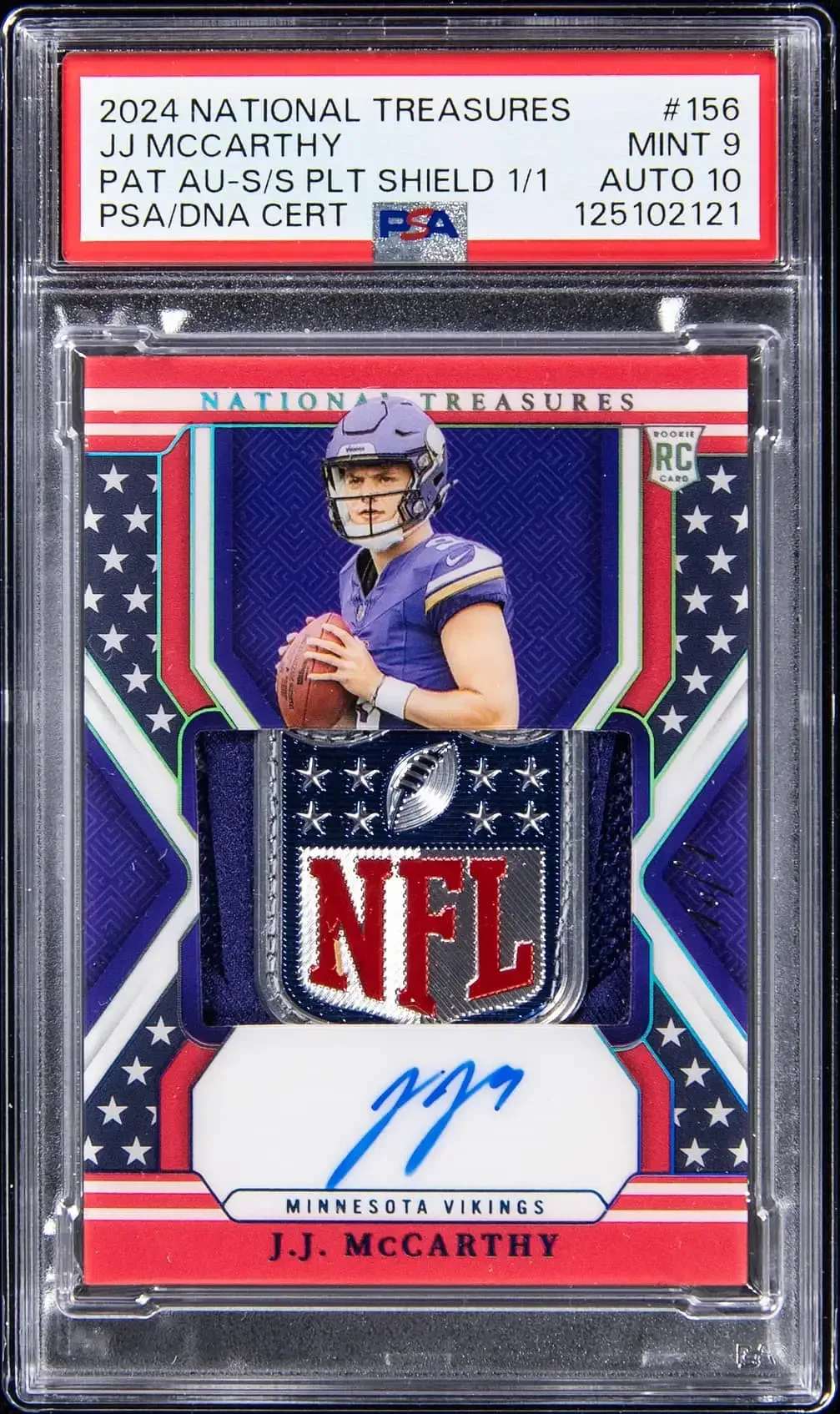 JJ McCarthy 2023 Bowman U Chrome Gold Shimmer /50 card in Michigan uniform graded PSA 10