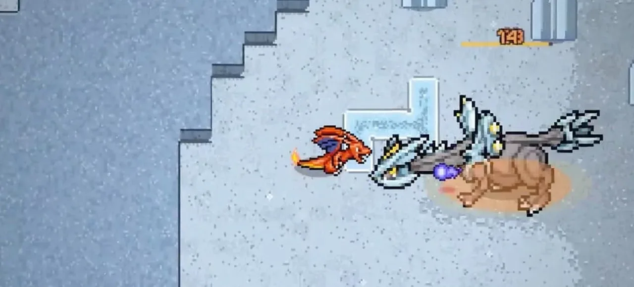 PokéSurvivor character progressing through a crowded browser survival stage
