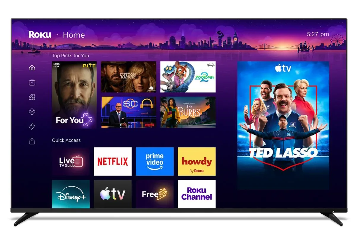 Fox and Roku acquisition news displayed on a television streaming interface