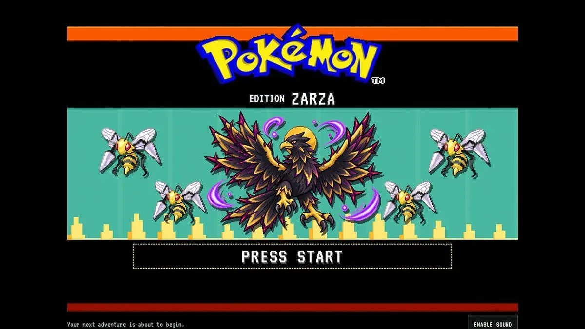 Pokémon Zarza browser arcade menu showing its minigame selection