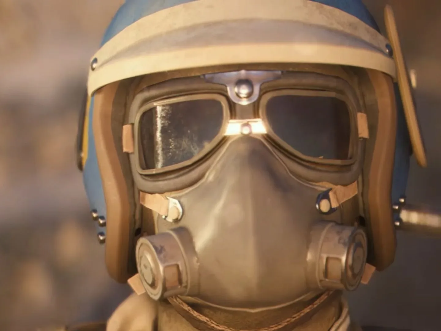 Arc Raiders player in helmet with gas mask