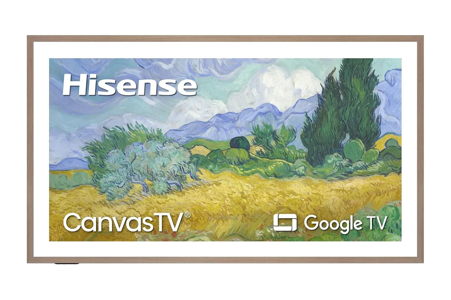 Hisense 55-inch S7 CanvasTV displaying framed artwork on a wall