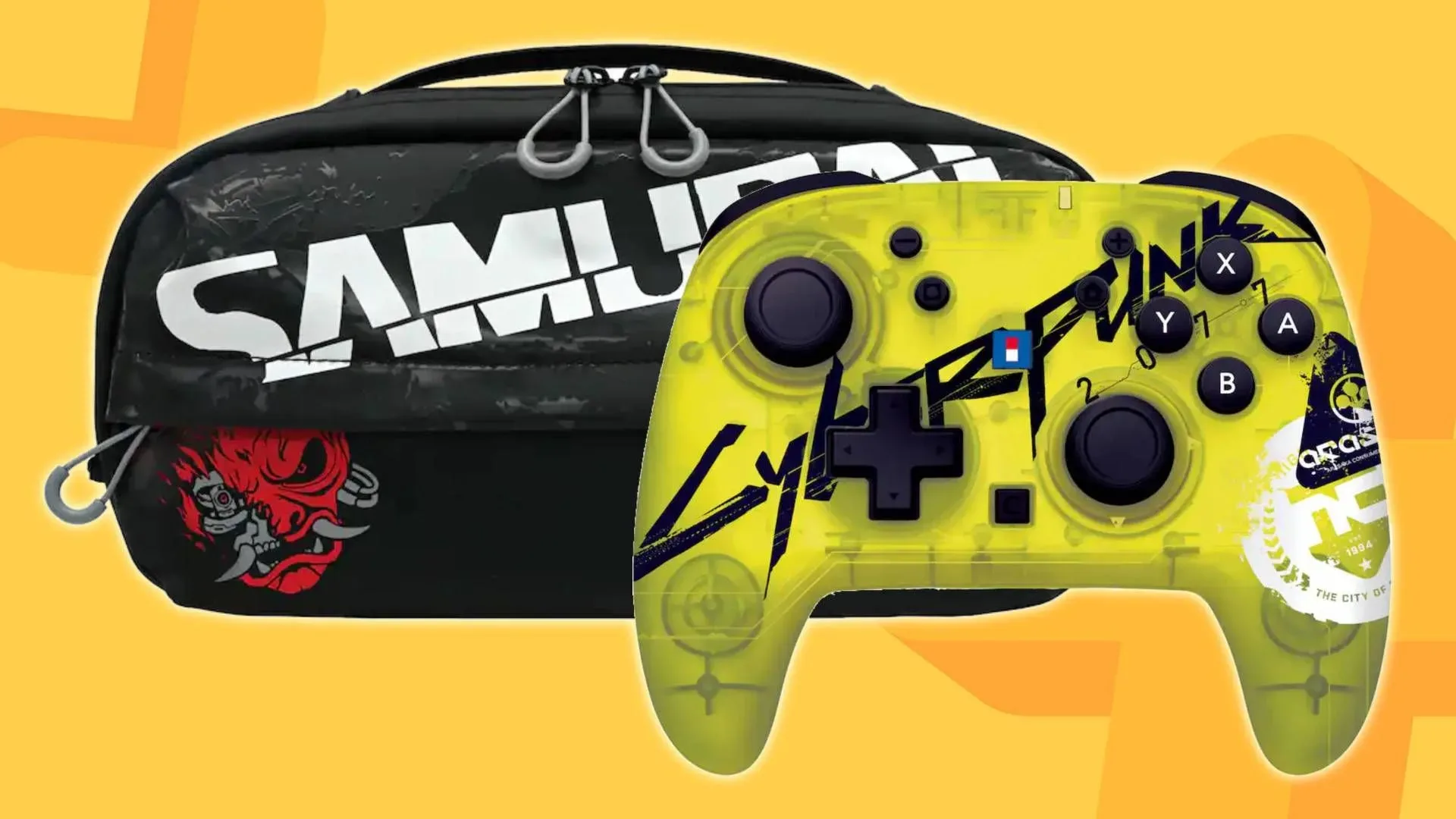 Hori Cyberpunk 2077-themed Horipad Turbo controller for Nintendo Switch 2 with a translucent yellow shell
