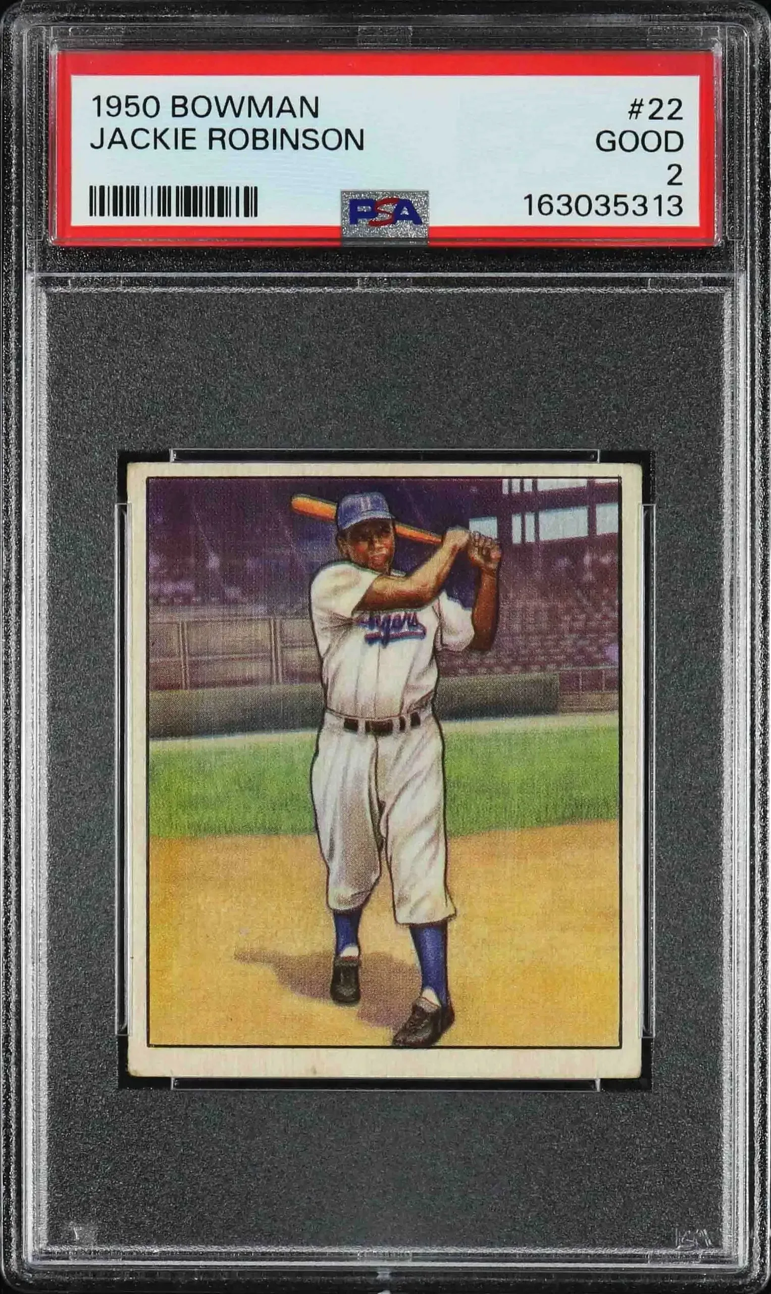 1950 Bowman Jackie Robinson No. 22 in a graded card holder