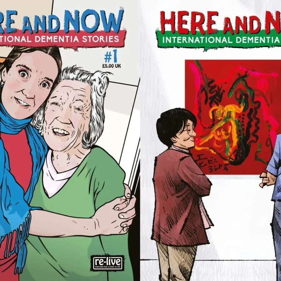 Here and Now flip-book comic with Welsh and Japanese reading directions
