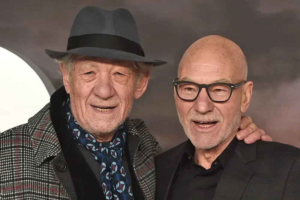 Ian McKellen and Patrick Stewart at a film premiere