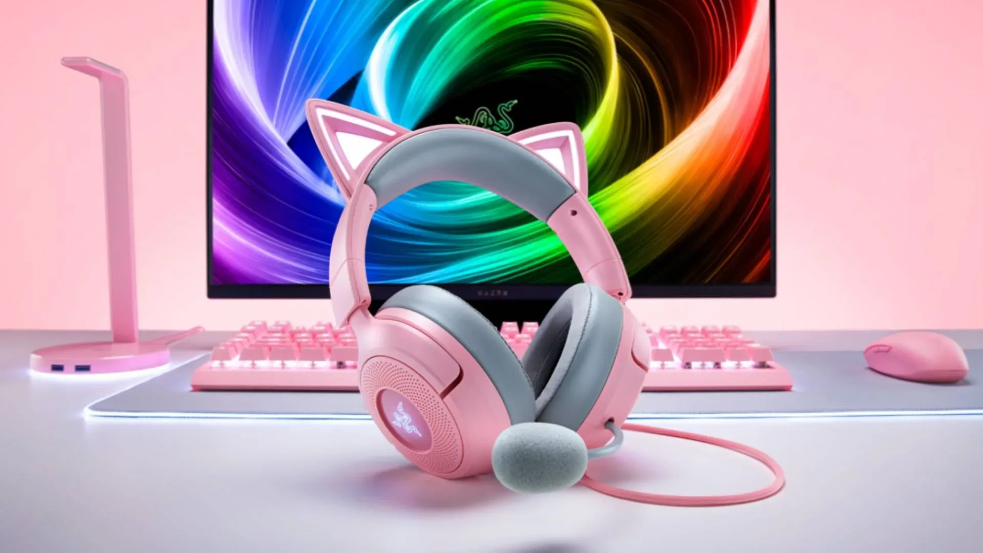 Razer Kraken Kitty V3 gaming headset with illuminated cat ears