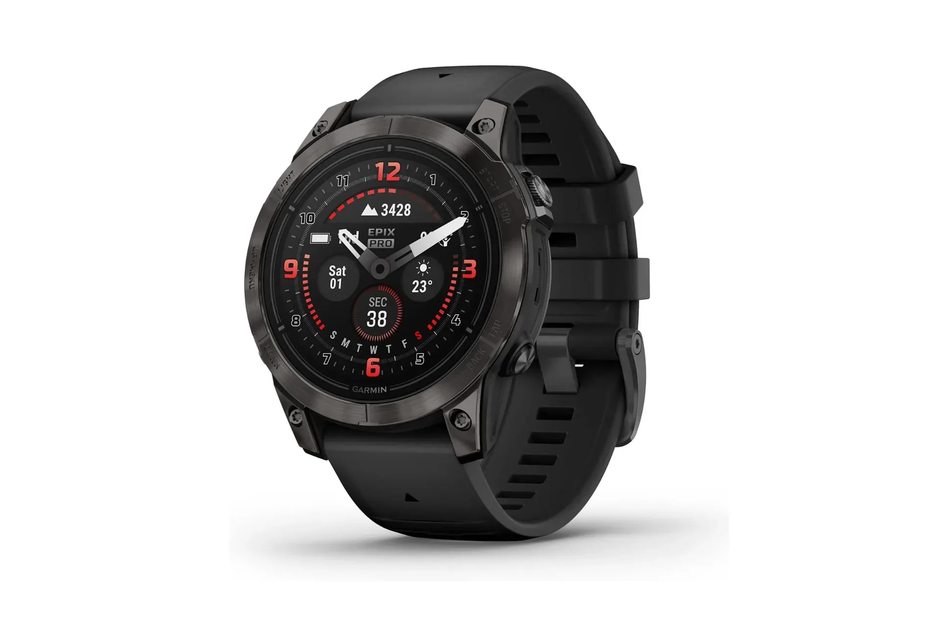 Garmin epix Pro Gen 2 Sapphire 47mm smartwatch in Carbon Gray DLC titanium with black band