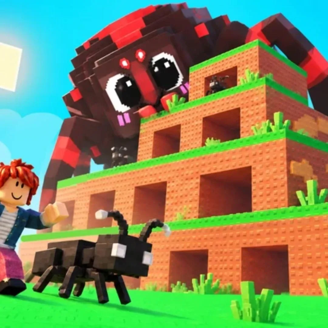 A giant spider overlooks an ants nest in Build an Ant Empire on Roblox.