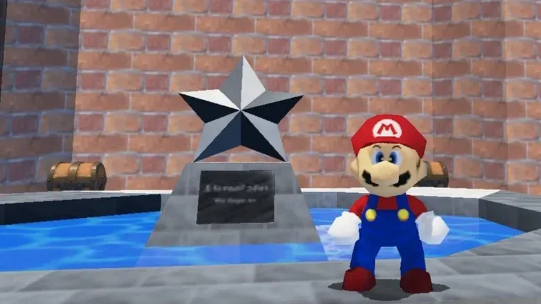 Super Mario 64 castle courtyard star statue and its mysterious plaque