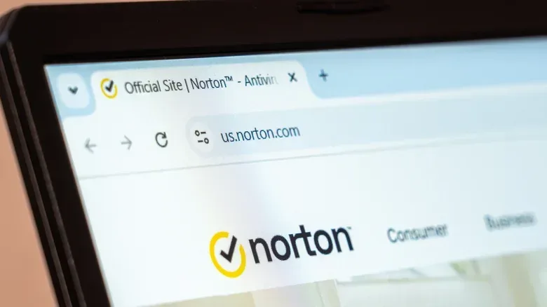 A close-up view of Norton's US website in a browser.