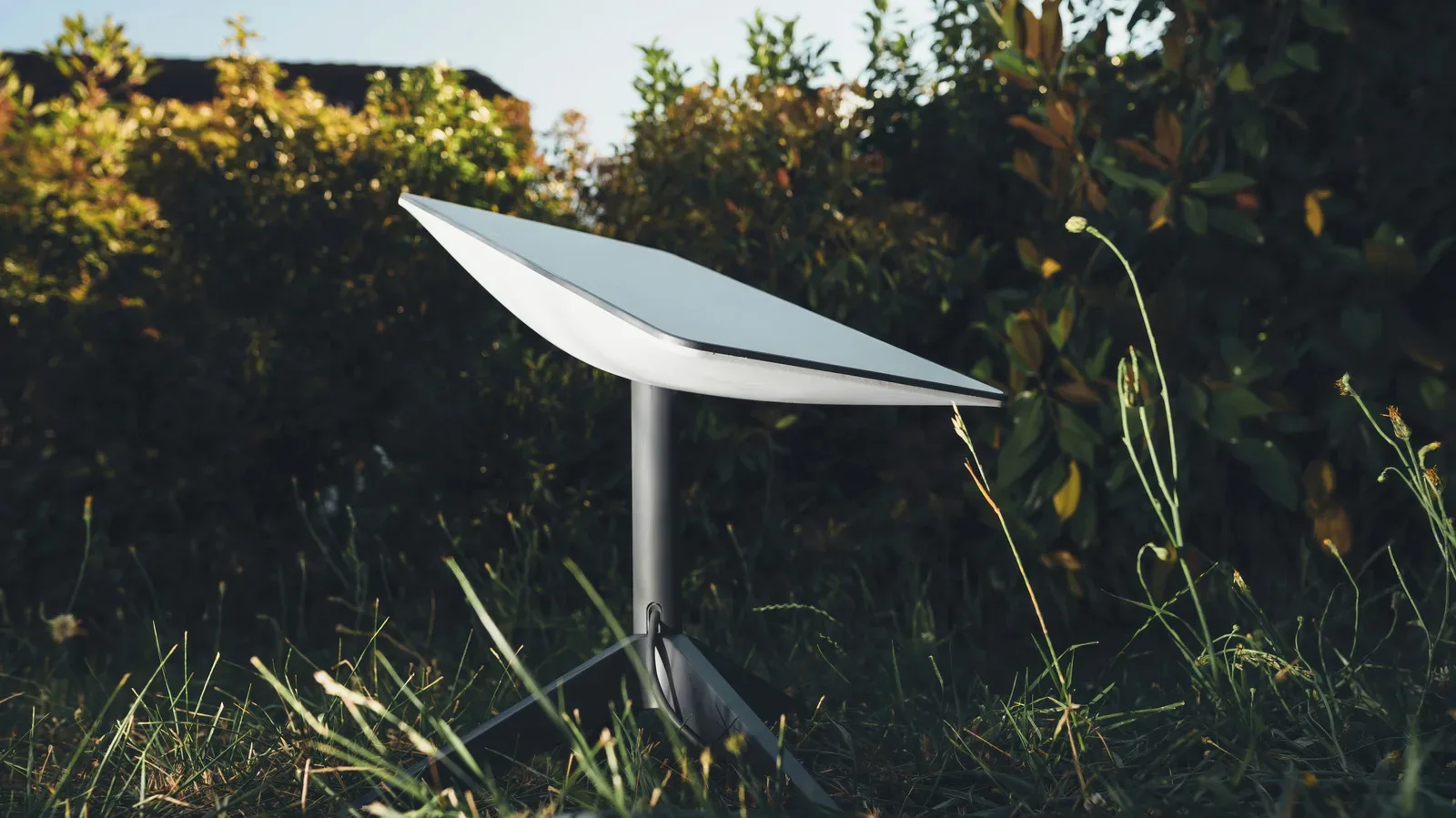 Starlink dish mounted outdoors with a clear view of the sky