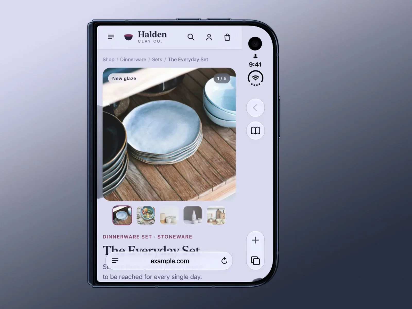 Webpage header background extending across a foldable phone display while navigation stays in a safe area