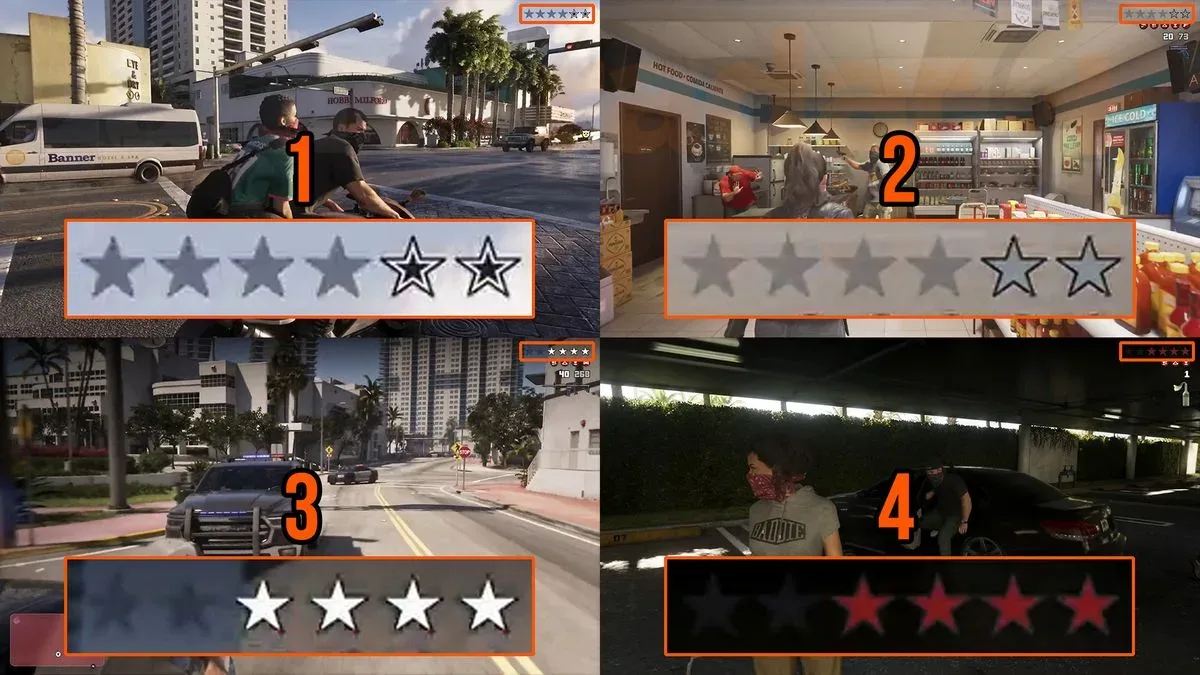 The four different types of GTA 6 Wanted Levels