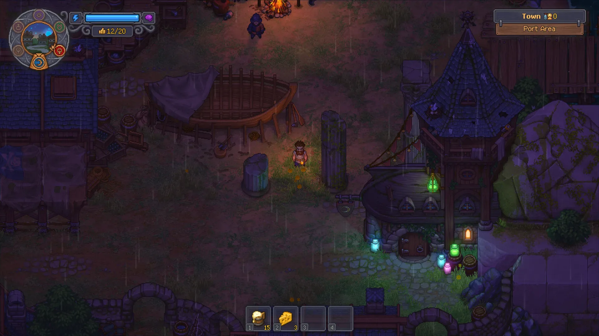 A player character approaches NPCs in Graveyard Keeper 2