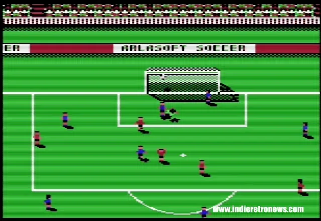 Arlasoft Soccer match action on a Commodore 64-style football pitch