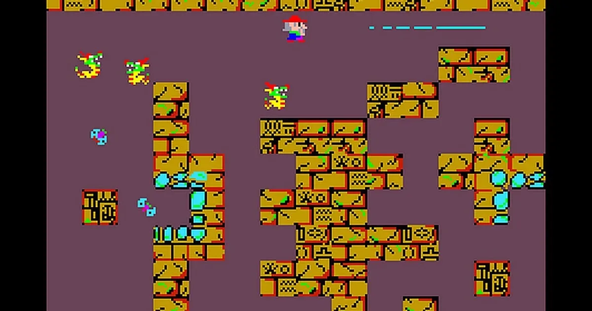 Explorer navigating a treasure-filled tomb in Tutankham