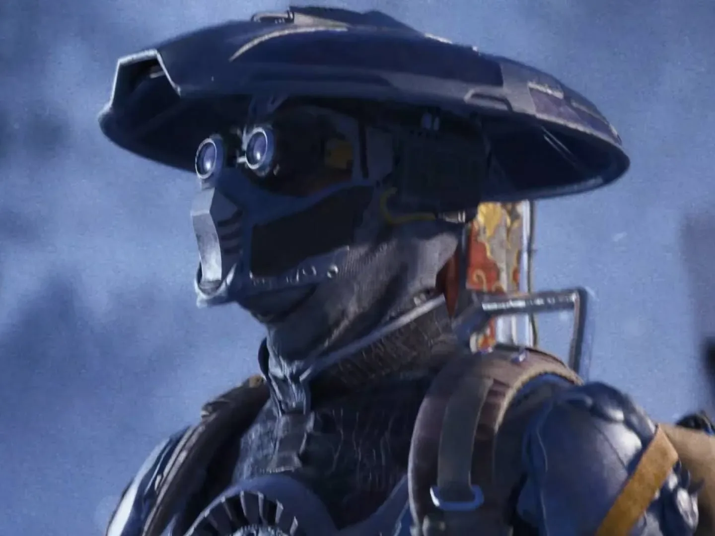 Screenshot from Arc Raiders The Frozen Trail Collector Set shows a character wearing a mask, goggles, and large hat.